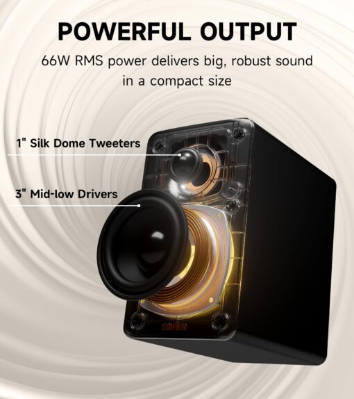 Edifier M60 Multimedia Speaker Bluetooth 5.3, 66W RMS, Hi-Res Audio & Hi-Res Wireless Audio, LDAC,3" Mid Bass & 1" Tweeter, USB-C & Aux Inputs, Compact Desktop Speaker – Black - Image 8
