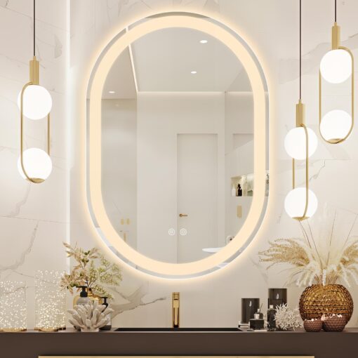 38"x26" Oval LED Bathroom Mirror, Frameless Backlit Mirror with Light Anti-Fog 3 Color Dimmable with Memory Function IP65 Waterproof 5mm HD Glass, Lighted Backlit Mirror Smart for Makeup