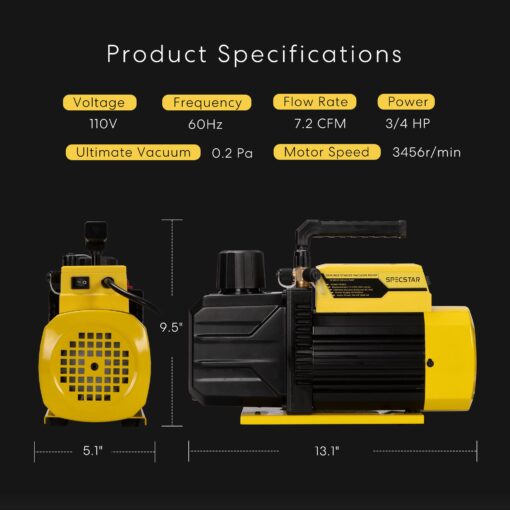 SPECSTAR 3/4 HP 7.2 CFM 110V Dual Stage Rotary Vane HVAC Air Vacuum Pump for R134a R12 R22 R502 R410a Systems with 2 Oil Bottles for Air Conditioner Servicing Resin Degassing and More - Image 2