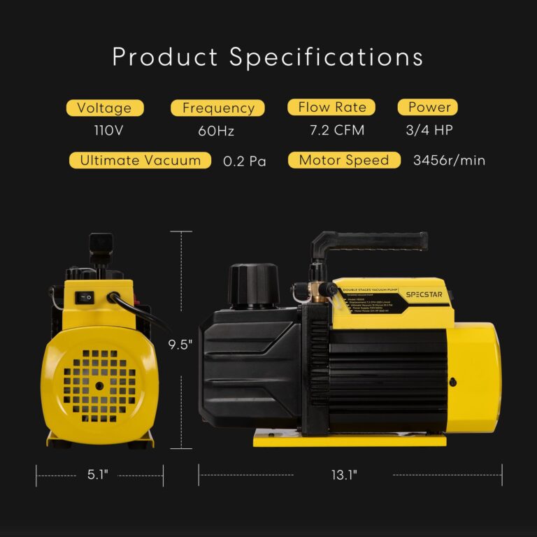 SPECSTAR 3/4 HP 7.2 CFM 110V Dual Stage Rotary Vane HVAC Air Vacuum Pump for R134a R12 R22 R502 R410a Systems with 2 Oil Bottles for Air Conditioner Servicing Resin Degassing and More - Image 2