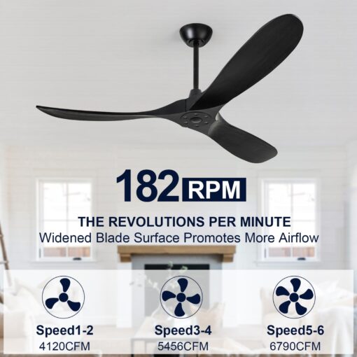 ZIMOFLL 60 inch Ceiling Fans Without Lights, Wet Rated Black Outdoor Ceiling Fans for Patios Outside Porch, 3 Blade Wood Ceiling Fan no Light with Remote Control, High CFM 6 Speeds, Quiet DC Motor - Image 8