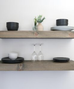 Urbandi Modern Floating Shelves 3 Inches Thick for Wall, Wide Shelves for Kitchen, Living Room, Bedroom, and Bathroom, Natural Pine Wood, Rustic Wooden Shelf, (Set of 2) (Aged Barrel, 48Lx3Hx8D)