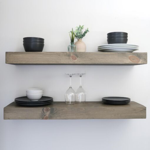 Urbandi Modern Floating Shelves 3 Inches Thick for Wall, Wide Shelves for Kitchen, Living Room, Bedroom, and Bathroom, Natural Pine Wood, Rustic Wooden Shelf, (Set of 2) (Aged Barrel, 48Lx3Hx8D)
