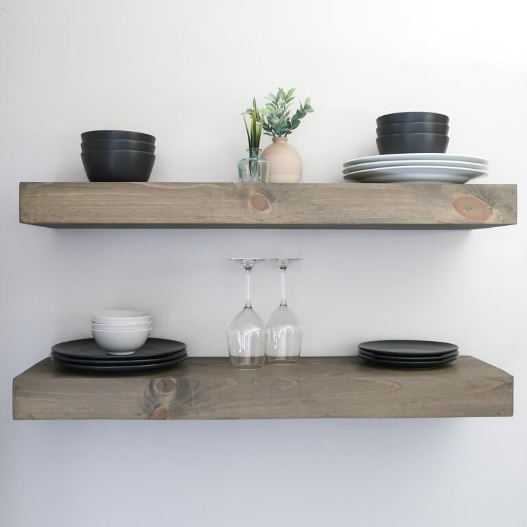 Urbandi Modern Floating Shelves 3 Inches Thick for Wall, Wide Shelves for Kitchen, Living Room, Bedroom, and Bathroom, Natural Pine Wood, Rustic Wooden Shelf, (Set of 2) (Aged Barrel, 48Lx3Hx8D)