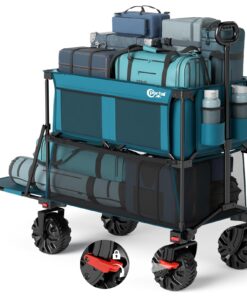 PORTAL 400L Large Capacity Collapsible Double Decker Wagon with Brakes, 450LB Heavy Duty Folding Cart with Tailgate, Foldable Utility Wagons for Camping, Beach, Garden, Sports, Shopping