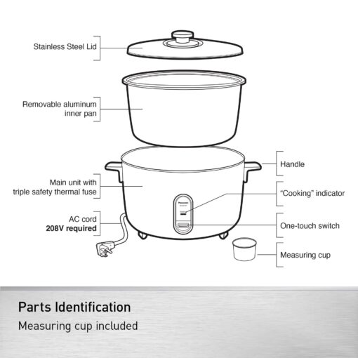 Panasonic Commercial Rice Cooker, 208V Extra-Large Capacity 80-Cup (Cooked), 40-Cup (Uncooked) with One-Touch Operation - SR-GA721L - Silver - Image 2