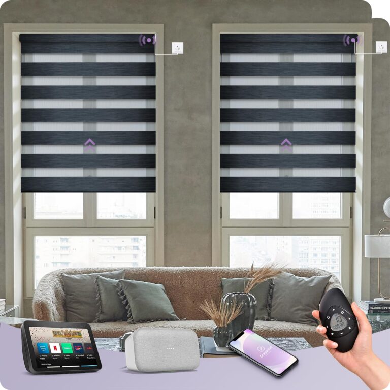 Graywind Motorized Blackout Zebra Blinds Compatible with Alexa Google WiFi Hardwired Smart Horizontal Window Blind Remote Control Light Electric Window Shades with Valance, Customized Size (Charcoal)