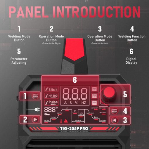 YESWELDER TIG Welder With Pulse 205Amp Large LED Display, STICK/DC TIG/PULSE TIG 3 In 1, 110&220V Dual Voltage TIG Welding Machine TIG-205P - Image 6