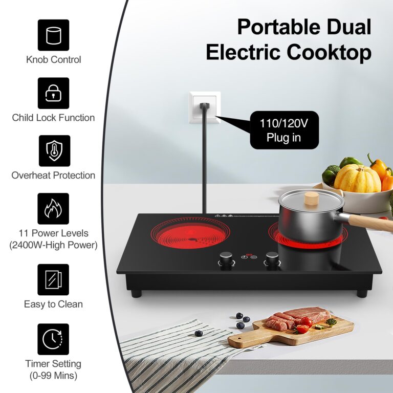 Electric Cooktop,110V 2400W Electric Stove Top with LCD Touch and Knob Control,Built-in and Countertop 2 Burner Electric Cooktop with 11 Power Levels, Kids Lock & Timer,Overheat Protection. - Image 7