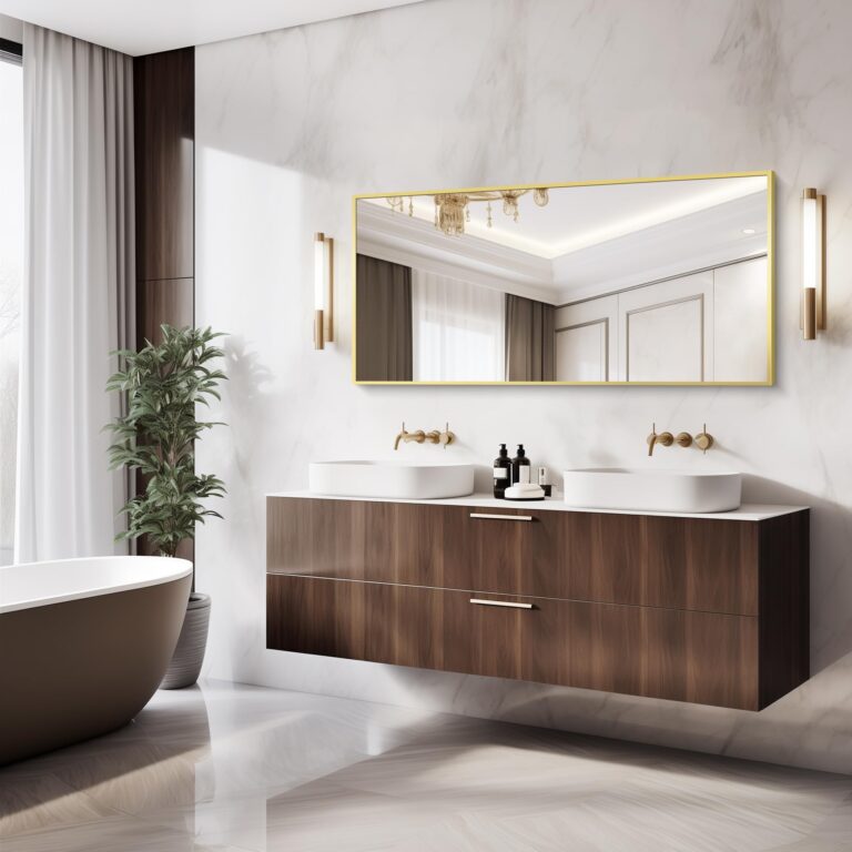 COFENY Gold Bathroom Mirror for Wall, 60x30 Inch Rectangle Mirrors with Metal Frame, Modern Vanity Wall Mirror Decor for Bathroom Living Room, Entryway Hangs Horizontal or Vertical - Image 2