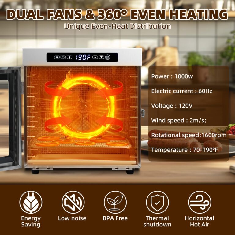 Food-Dehydrator Machine 9 Stainless Steel Trays, 1000W Fruit Dehydrator,7.7ft² Meat Dryer for Jerky,190ºF Temperature Control,24H Timer Dryer Machine for Herbs,Beef - Image 7