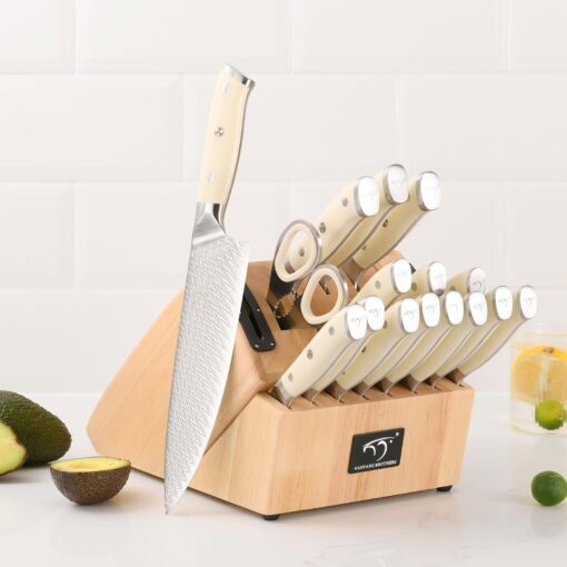 NANFANG BROTHERS Knife Set, 19-Piece Damascus Kitchen Knife Set with Block, ABS Ergonomic Handle for Chef Knife Set, Knife Sharpener and Kitchen Shears, Knife Block Set - Image 4
