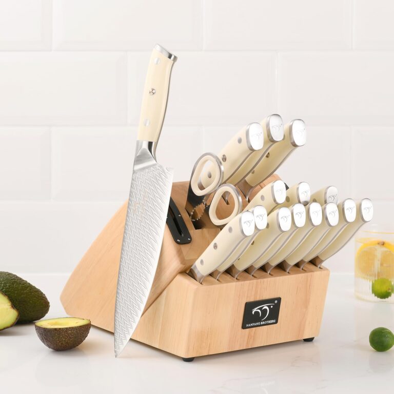 NANFANG BROTHERS Knife Set, 19-Piece Damascus Kitchen Knife Set with Block, ABS Ergonomic Handle for Chef Knife Set, Knife Sharpener and Kitchen Shears, Knife Block Set - Image 4