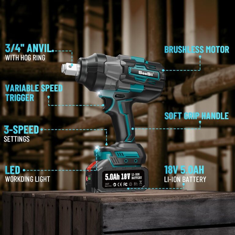 Seesii Cordless Impact Wrench, 1180Ft-lbs(1600N.m) High Torque Impact Gun 3/4", Brushless Impact Wrench w/ 5.0Ah Battery & Fast Charger, Electric Impact Wrench for Truck, Heavy-duty Project, WH1000 - Image 2