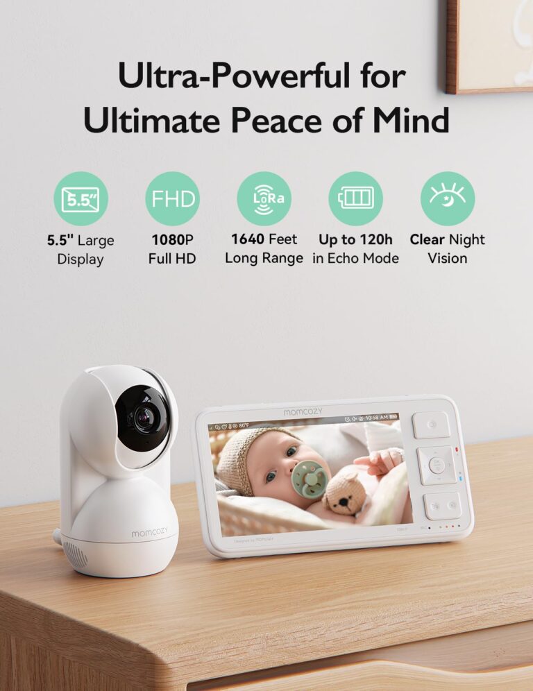 Momcozy Video Baby Monitor, 5.5” 1080P Full HD Baby Monitor with Camera No WiFi, Infrared Night Vision, 5800mAh 120-hrs Battery, ECO, VOX, 2-Way Audio, 1640ft Range, Record and Rewind Locally, BM03 - Image 9