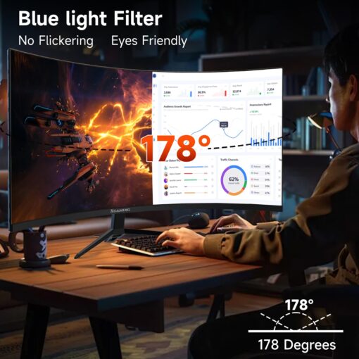 34-Inch Ultra WQHD Curved Gaming Monitor 3440 x 1440p, 180Hz, 100% sRGB, 1ms, FreeSync, 1500R Ultrawide 21:9, HDMI DisplayPort Display Build-in Speakers, VESA, Tilt Adjustable - Image 4
