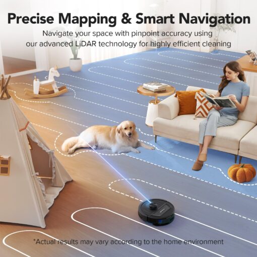 Robot Vacuum and Mop with Self-Empty Dock, 60-Day Capacity, 5500Pa Suction, LiDAR Mapping, 120-Min Runtime, Custom Schedule, Alexa & WiFi/App Compatible, Ideal for Pet Hair, Carpets, and Hard Floors - Image 5