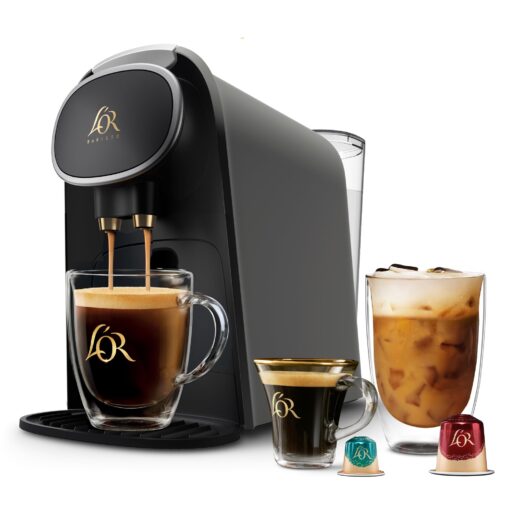 L'OR Barista System Coffee and Espresso Machine Combo by Philips, Premium Brushed Silver Metallic Accents, Matte Grey