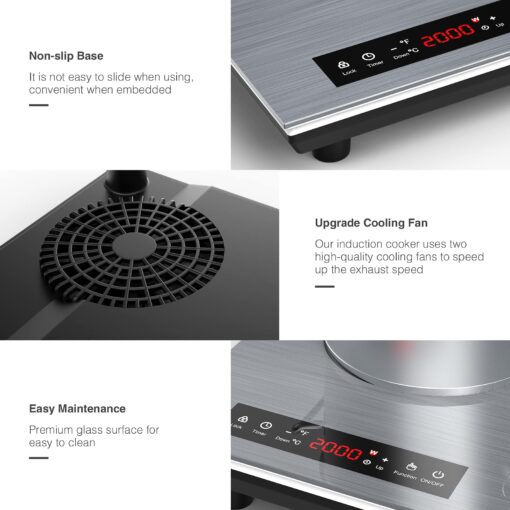 VBGK Double Induction Cooktop, 24 inch 4000W Electric cooktop with hot plate, induction stove top with LED Touch Screen 9 Levels Settings with Child Safety Lock & Timer 110V Induction cooktop 2 burner - Image 7