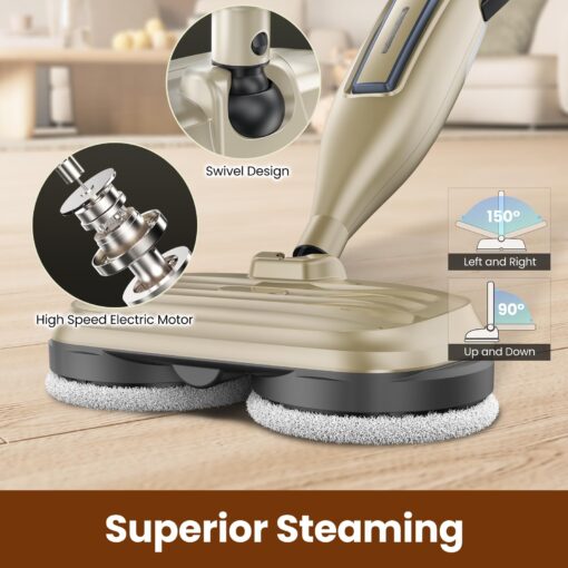 DEVOAC VM6 Scrubbing Steam Mop with Rotating Mop Pads, 10 in 1 Steam Mop, Lightweight Spin Mop & 3 Steam Modes & LED Headlights for Hard Floor Laminate Marble Floors - Image 3
