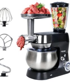 Lifecreek 6-in-1 Multifunctional Stand Mixer, 5.3Qt 660W, 6-Speed Tilt-head, Electric Kitchen Mixer with Stainless Steel Bowl,Meat Grinder, Juice Blender (Black)