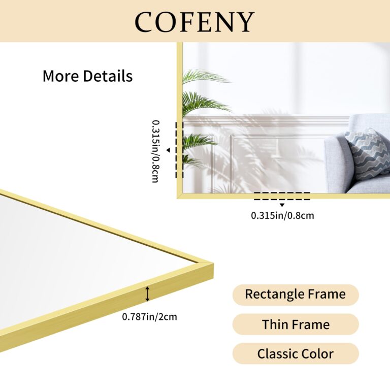 COFENY Gold Bathroom Mirror for Wall, 60x30 Inch Rectangle Mirrors with Metal Frame, Modern Vanity Wall Mirror Decor for Bathroom Living Room, Entryway Hangs Horizontal or Vertical - Image 3