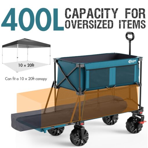PORTAL 400L Large Capacity Collapsible Double Decker Wagon with Brakes, 450LB Heavy Duty Folding Cart with Tailgate, Foldable Utility Wagons for Camping, Beach, Garden, Sports, Shopping - Image 8