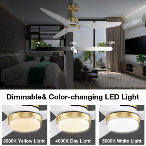 52 Inch Smart Ceiling Fans with Lights and Remote,Dimmable LED Light,Outdoor Indoor Gold White Ceiling Fan,Quiet DC Motor,High CFM 6 Speed,WIFI Alexa App Workable,for Bedroom Living Room Patio - Image 6