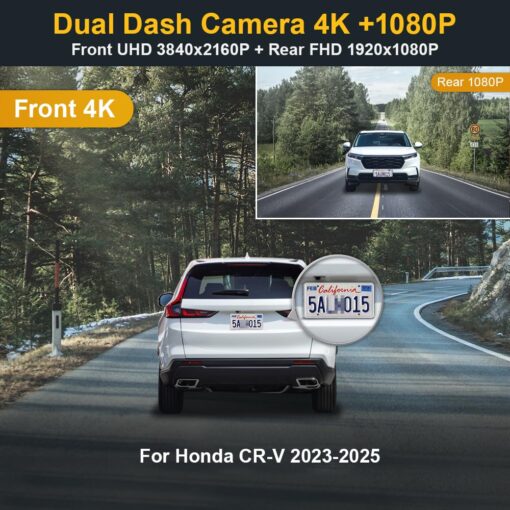Fitcamx Front 4K+Rear 1080P Dash Cam Adapts for Honda CR-V 2023 2024 2025 Sport Touring EX EX-L Hybrid (Gen6), Integrated OEM Look, Dual Loop Recording, WiFi&APP, G-Sensor, Easy to Use, 128GB Card - Image 7