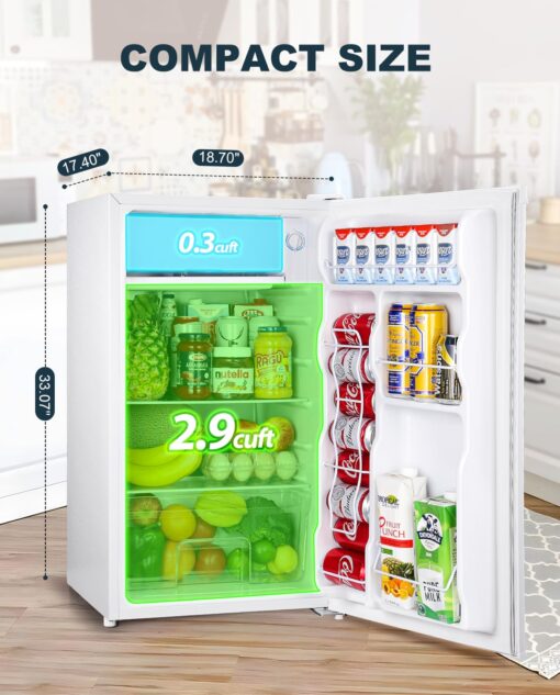 Upstreman 3.2 Cu.Ft Mini Fridge with Freezer, Single Door Mini Fridge, Dorm Fridge, Adjustable Thermostat, Mini Refrigerator for Dorm, Office, Bedroom, White-BR321 - Image 8