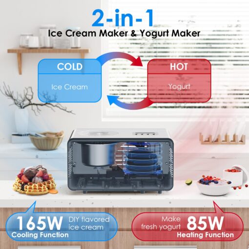 UKKISO 2-in-1 Ice Cream Maker & Yogurt Maker: 2.1Qt Automatic Ice Cream Maker Machine with Yogurt Mode, Stainless Steel Homemade Soft Serve Ice Cream Machine with Compressor for Home, Christmas Gift - Image 7
