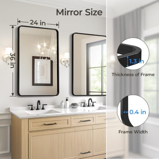 USHOWER 2-Pack Black Bathroom Mirrors 24 x 36 Inch, Metal Frame Rectangle Mirror, Modern Farmhouse Vanity Mirror, Wall Mounted - Image 5