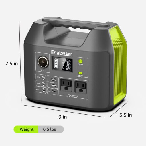 EnginStar Solar Generator, 300W Portable Power Station, 296Wh Lithium Battery Backup w/Two 110V Pure Sine Wave AC Outlet for Camping Road Trip RV, 80000mAh Sufficient Power Supply for Blackout - Image 6