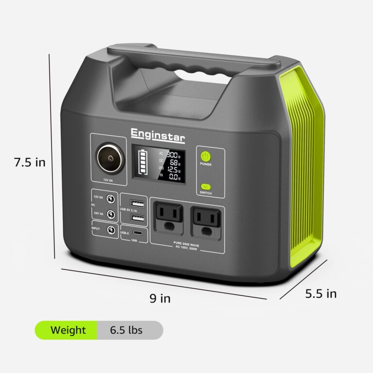 EnginStar Solar Generator, 300W Portable Power Station, 296Wh Lithium Battery Backup w/Two 110V Pure Sine Wave AC Outlet for Camping Road Trip RV, 80000mAh Sufficient Power Supply for Blackout - Image 6