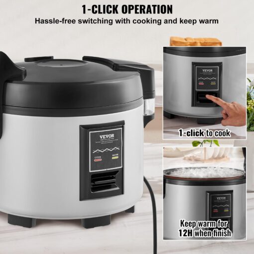 VEVOR Commercial Rice Cooker, 60-Cup Rice Cooker, 13.74 Qt / 13 Liter Large Rice Cooker and Warmer with Nonstick Inner Pot, Fast Cooking and 12-Hour Keep Warm, with Rice Cup and Paddle, for Restaurant - Image 5