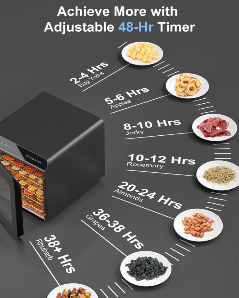 CROWNFUL Food Dehydrator Machine, 7 Stainless Steel Trays, Large Drying Space Dehydrated Dryer, Adjustable Timer and Temperature Control, Dryer for Jerky, Fruit, Meat, Herbs, 30+ Free Online Recipes - Image 7