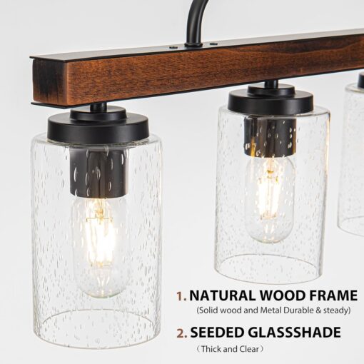 Farmhouse Chandelier 6-Light Dining Room Light Fixture Over Table Kitchen Island Lighting Rustic Chandeliers for Dining Light with Seeded Glass Shade Wood Pendant Lights Kitchen Island - Image 6