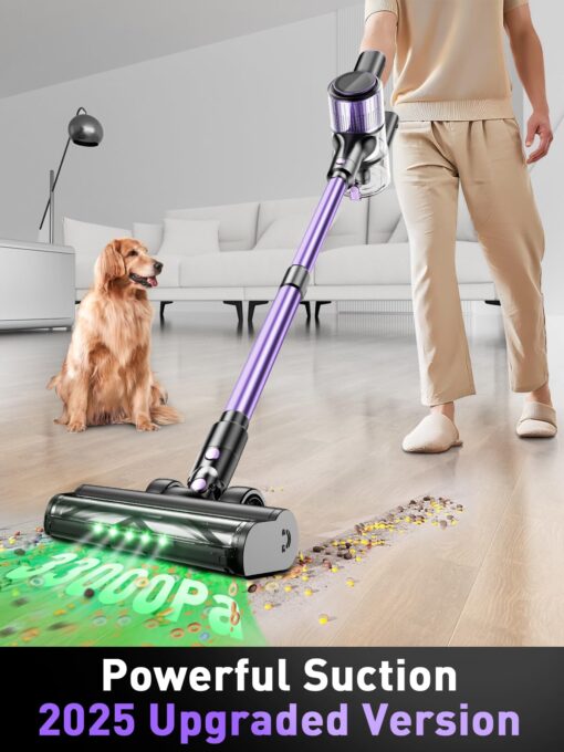 Cordless Vacuum Cleaner, 33Kpa 10-in-1 Stick Vacuum with Extra-Long Hose, Anti-Tangle Brush, Green LED Light, Lightweight Rechargeable Vacuum Cleaner for Home,Hardwood Floors,Carpets,Dryer,Vent - Image 9