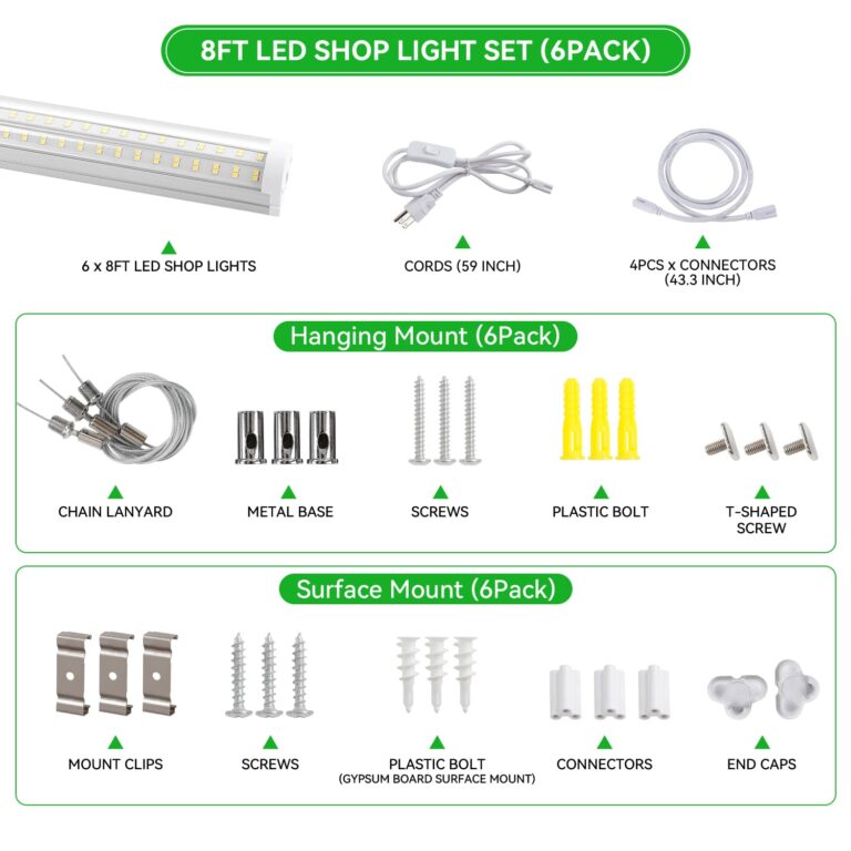 Skymoatled T12 8FT LED Shop Lights Garage Lights,130W 5000K 20800LM Daylight Color,Hanging/Surface Mount,Super Bright,Plug and Play,Linkable LED Shop Lights for Warehouse Workshop Basement,6Pack - Image 5