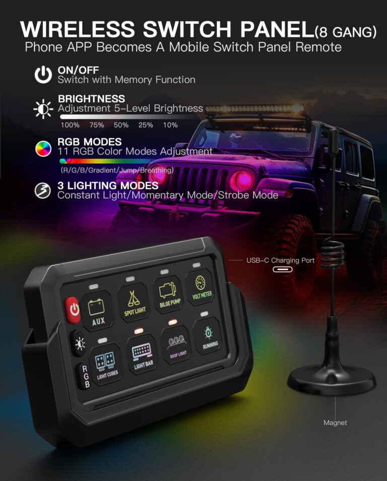 Wireless RGB 8 Gang Switch Panel, Marine Panel Box, Remote Control Range Up to 600FT Multifunction Offroad Light Auxiliary LED Pod for 12V/24V Car Truck SUV Marine Boat - Image 6