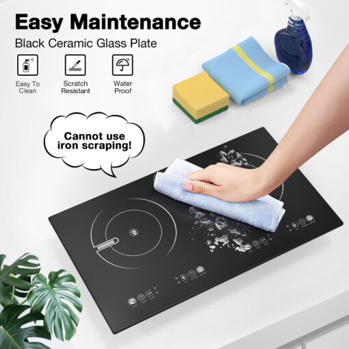VBGK 2 Burner Electric Cooktop,110V 2400W Electric Stove Top with Touch Control,9 Heating Level,Timer & Kid Safety Lock,Built-in Radiant Double Induction Cooktop - Image 4
