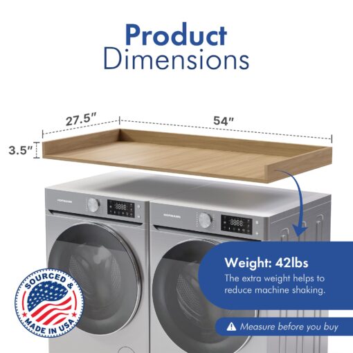 OfficeSimpli Washer Dryer Countertop, Made in USA, Non-Slip Pads, Easy Clean, Laundry Room Essentials and Decor, Washer Dryer Wood Top for Organization (Rustic Oak, Standard (27.5" x 54")) - Image 5