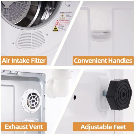 Elevon Compact Laundry 120V Clothes Stainless Steel Inner Tub, Electric Machine for Small Space, Apartments, hostels, RVs, 4 Modes Portable Dryer, 1.5 Cubic Feet, Gray - Image 4