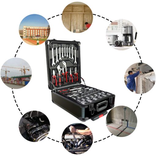 Arcwares 799pcs Aluminum Trolley Case Tool Set Silver, House Repair Kit Set, Household Hand Tool Set, with Tool Belt,Gift on Father's Day (Black) - Image 4