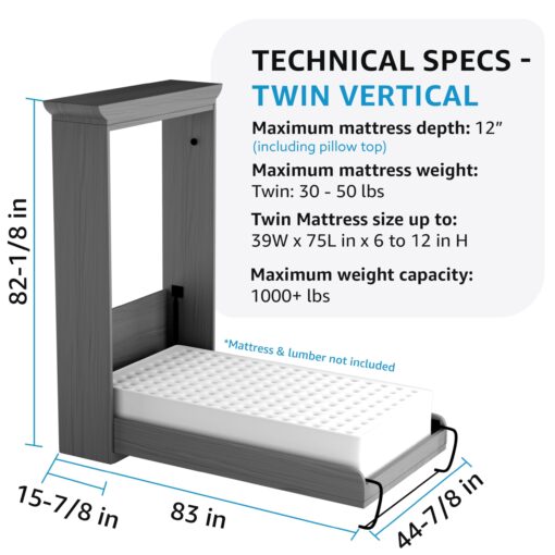 Create-A-Bed Twin Size Deluxe Murphy Bed Kit, Vertical - Image 7