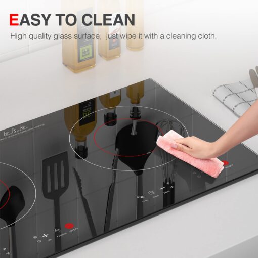 Electric Cooktop 24 Inch,Electric Stove 2 Burners 110V Built-in and Countertop Plug in 2400w,LED Touch Screen,9 Heating 9 Temperature,Overheat Protection,Kids Lock & Timer,Suitable for all Pans - Image 5