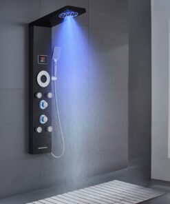 TSIBOMU LED Shower Panel Tower System, 304 Stainless Steel Bathroom Shower Tower with 3 Body Massage Jets, Shower Column Wall Mounted
