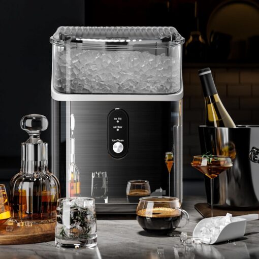 Nugget Ice Maker Countertop, 35Lbs/Day Portable Table Top Machine with Chewable & Crushed Ice, Self-Cleaning, One-Touch Operation for Home(Stainless Steels Black) - Image 6