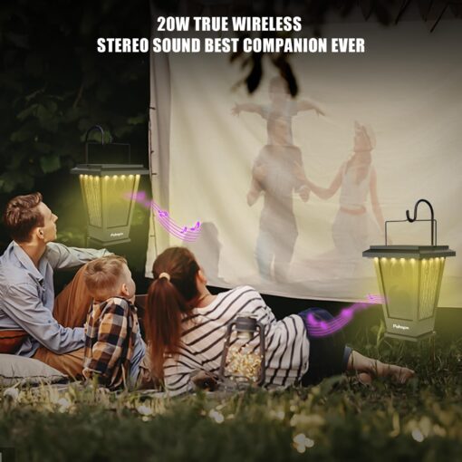 pohopa Bluetooth Speakers Waterproof, Solar Powered 2 Packs True Wireless Stereo Sound 20W Auto Dual Pairing Indoor Outdoor Speakers with 20 Piece Sound Responsive Colored LED Lights, Richer Bass - Image 8