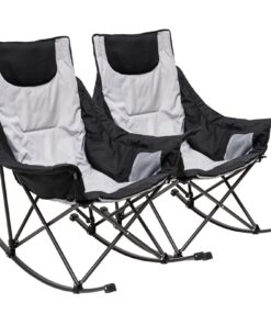SUNNYFEEL Rocking Camping Chair, Luxury Padded Recliner, Oversized Folding Lawn Chair with Pocket, Heavy Duty for Outdoor/Picnic/Lounge/Patio, Portable Camp Rocker Chairs with Carry Bag